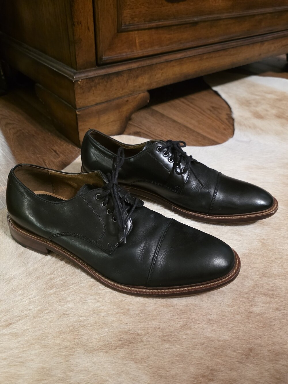 Blake McKay Men's Black Leather T9 Cap-Toe Dress Shoes, Size 9